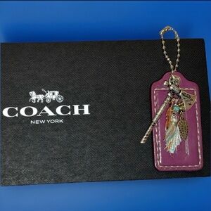 Bag Decor: Coach Purple Hang Tag (2.5”) with Hatchet Feather Tassel Leaf Charm